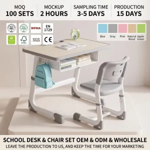 Factory Direct ISO Certified School Desk and Chair Set Heavy Duty Metal Furniture