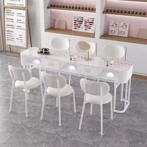 Factory Direct Light Luxury Tempered Glass Nail Art Table Economical Salon Furniture with Storage Function for Manicure Shop