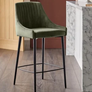Factory Direct Luxury Olive Green Vertical Channel Tuft Velvet Counter Bar Stools for Furniture Distributors