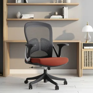 Factory Direct Mid Back Ergonomic Fabric Lift Office Chair with Red Cushion Fixed Armrests and Swivel for Home Office