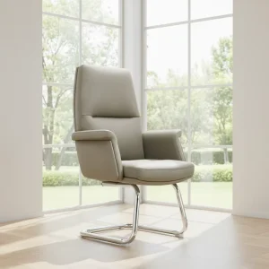 Factory Direct Modern Ergonomic Luxury Executive Leather Office Chair Mid Back Khaki Gray with Fixed Armrests Anti Slip Feet