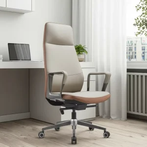 Factory Direct Modern High Back Ergonomic PU Executive Office Chair Gray Khaki Color Block Swivel Fixed Armrests for Hotel