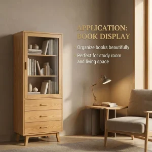 Factory Direct Modern Solid Wood Premium Oak Bookcase with Glass Doors Storage Drawers Eco Friendly for Home Office and School