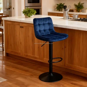 Factory Direct Modern Velvet&Ergonomic Backrest Adjustable Blue Bar Stools Anti slip bar Stools for Kitchen