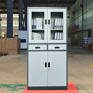 Factory Direct OEM Combination Metal Filing Cabinet with Upper Glass Doors 2 Drawers and Solid Door Storage for Office Project