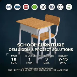 Factory Direct OEM Heavy Duty Wood Grain Student School Desk and Chair Set Classroom Furniture Project Solutions