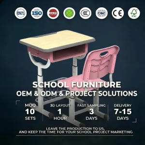 Factory Direct OEM Height Adjustable Ergonomic School Desk and Chair Set Heavy Duty Classroom Furniture Project Solutions ODM