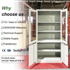 Factory Direct OEM Steel Office Filing Cabinet 4 Door Lockable Metal Storage Cupboard with Glass Doors for B2B