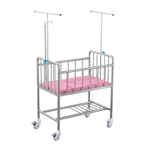 Factory Direct Price 201 Stainless Steel Hospital Furniture Thickened Material Baby Crib Stroller with Assembly Style