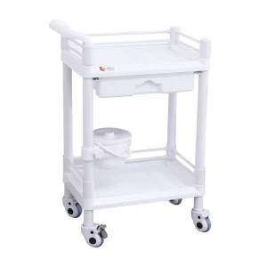 Factory Direct Price Easy Clean Double layer 1 Drawer Full ABS Plastic Hospital Medical Trolley with Detachable Style