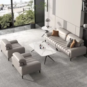 Factory Direct Sale Durable Modern Nordic PU Leather Office Sofa and Coffee Table Set for Small Reception Areas & Hotels