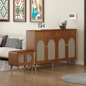 Factory Direct Sale Durable Modern Shoe Cabinet with Woven Breathable Door and Drawers for Living Room Furniture