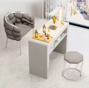 Factory Direct Sale Luxury Contemporary Nail Salon Furniture Set Wooden Desk Modern French Style Manicure Table With Lamp