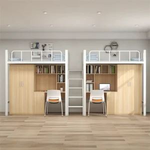 Factory Direct Sale Modern Metal Dormitory Loft Bed with Free Space for Table and Cabinet with Stairs for Hotel Apartment Use
