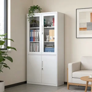 Factory Direct Sales Large Capacity Iron Frame Tempered Glass with Lock Bookshelf Office Storage Rack