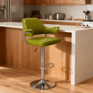 Factory Direct Sales of Durable 360° Rotating PU Leather Green High Stool bar Chairs with Armrests for Kitchen Counter