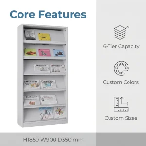 Factory Direct Six Tier Metal Magazine and Periodical Racks Allowing Books to Be Placed Both Diagonally and Horizontally
