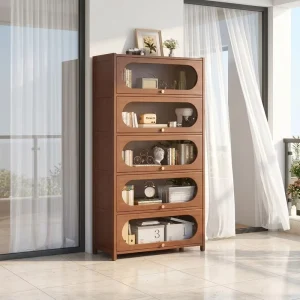 Factory Direct Study Room Built in Irregular Open Grid Solid Wood Bookcase Large Storage