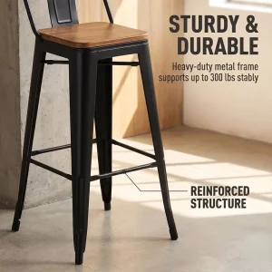 Factory Direct Supply Metal Bar Stool Iron Frame Adjustable High Chair with Backrest for Cafe Pub Hotel Dining Outdoor Furniture