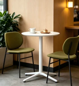 Factory Direct White Round Bar Table Custom High Top Commercial Table for Bulk Hotel Cafe & Bar Project Orders