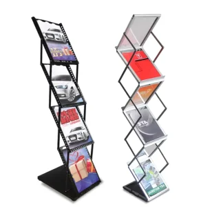 Factory Eco Friendly Foldable A4 Catalogue Shelf Portable Magazine Rack and Brochure Stand Metal Aluminum Custom Logo