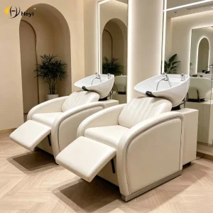 Factory Ergonomic Design Salon Shampoo Station Salon Hair Wash Chairs PU Leather Shampoo Bed With Ceramic Bowl