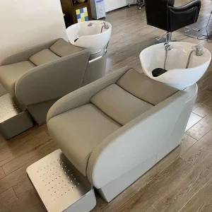 Factory Ergonomic Shampoo Station Salon Hair Washing Chair Made of Premium PU Leather with Durable Ceramic Basin