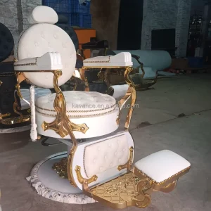 Factory Foshan Barber Furniture Vintage White and Gold Barber Chair for Men
