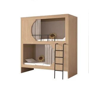 Factory Full Size Solid Wood Bunk Bed with Four Drawers Safety Guardrail and Ladders for Youth Hostel Dormitory Apartment Adults