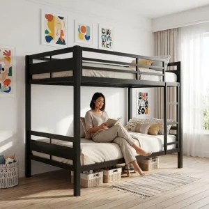 Factory Heavy Duty Twin Over Twin Metal Bunk Bed Robot Welding Reinforced Safety Frame