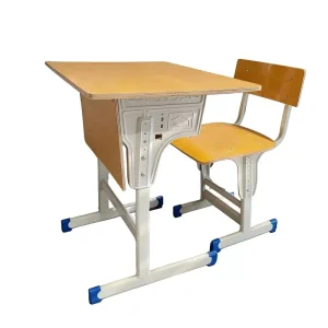 Factory Height Adjustable School Desk and Chair Set MDF Desktop Steel Frame Student Furniture for Classroom