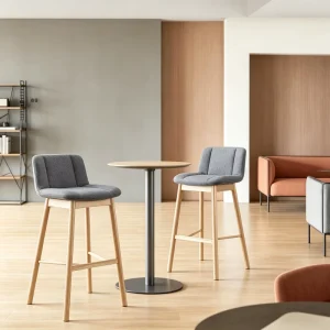 Factory High Bar Stool With Solid Natural Wood Structure Custom Fabric Upholstery Bar Chair for Pub Villa Catering Bulk Orders