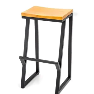 Factory Industrial Bar Stool Metal Frame Solid Wood Seat Backless for Cafe Bar Restaurant