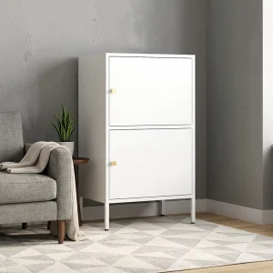 Factory Iron Storage Cabinet 2 Tier Door Design Home Kitchen Pantry Cabinet Living Room Display Side Cabinet Metal
