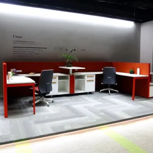 Factory L Shape Red Modern Office Cubicles Office Desk Workstation Gas Lift Adjustable Standing Desk Workstation