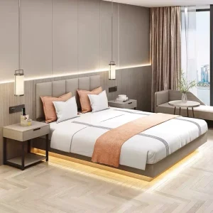 Factory Luxury Hotel Rooms Furniture King Bedroom Set Modern Design Wooden Bed Supply for 3 5 Star Hotel