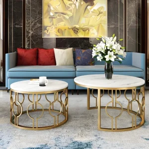 Factory Luxury Living Room Side Tables Marble Tabletop Modern Hotel Customizable Furniture Metal Coffee Table Set Storage