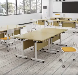 Factory Manufacture Office Furniture Meeting Training Folding Study Table Mfc Staff Office Folding Desk with Wheels