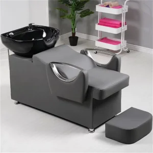 Factory Modern Black Leather Hair Salon Shampoo Chair with Recliner and Massage Bed