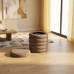 Factory Modern Design Wooden Frame Cylinder Storage Blue and White Stripes Ottoman Bench