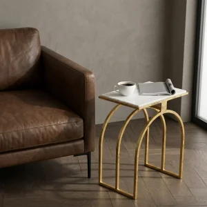 Factory Modern Gold Iron Marble End Table Marble Side Table Bedside Table Minimalist Console Accent Furniture OEM ODM