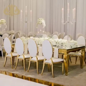 Factory Modern Gold Stainless Steel Wedding Chairs with White PU Leather for Hotel Banquet Outdoor & Restaurant Events