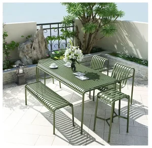 Factory Modern Iron Outdoor Furniture Restaurant Banquet Party Multi Seats Chairs Tables Set for Hospital Hotel Use