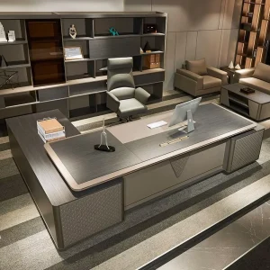 Factory Modern Light Luxury MDF Executive Office Desk with Side Cabinet Storage Environmental Protection Cable Box