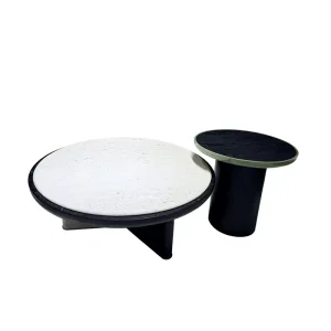 Factory Modern Luxury Round Sintered Stone Coffee Table White Oak Veneer MDF Center Table for Living Room Custom OEM