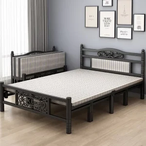 Factory Modern Minimalist Folding Metal Bed Household Simple Rental Room Silent Roman Column Dormitory Single/Double
