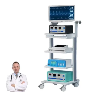 Factory Modern Multi functional Medical Grade Hospital Mobile Endoscope Trolley with 4 layer Trays and Fixed Arm