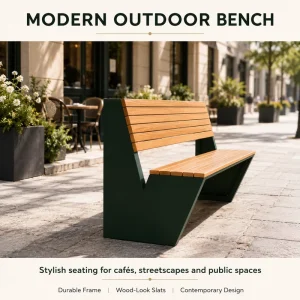 Factory Modern V Shape Metal Frame Wood Slat Park Bench Weatherproof Outdoor Leisure Bench For Street Mall Cafe