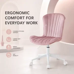 Factory Modern Velvet Adjustable Height Swivel Vanity Chair with White Base Rotating Office Chair for Home Makeup Use