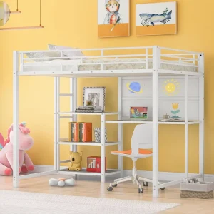 Factory Modern White Metal Bunk Bed Frame with Storage for Apartment Dormitory Bedroom